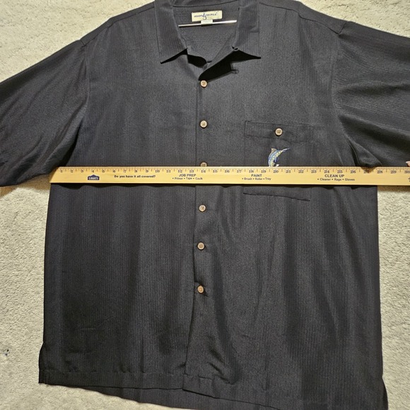 HOOK & TACKLE Men 2XL Black MARLIN Embroidered pocket and back Camp Shirt EUC - Picture 6 of 11